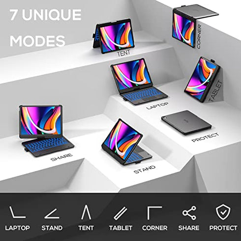 Typecase Touch Keyboard Case with Trackpad for iPad Air 5th Gen (10.9-inch, 2022): 360° Rotatable - 11 Colors Backlight - Wireless Keyboard with Pencil Holder for iPad Air 5th & 4th Gen